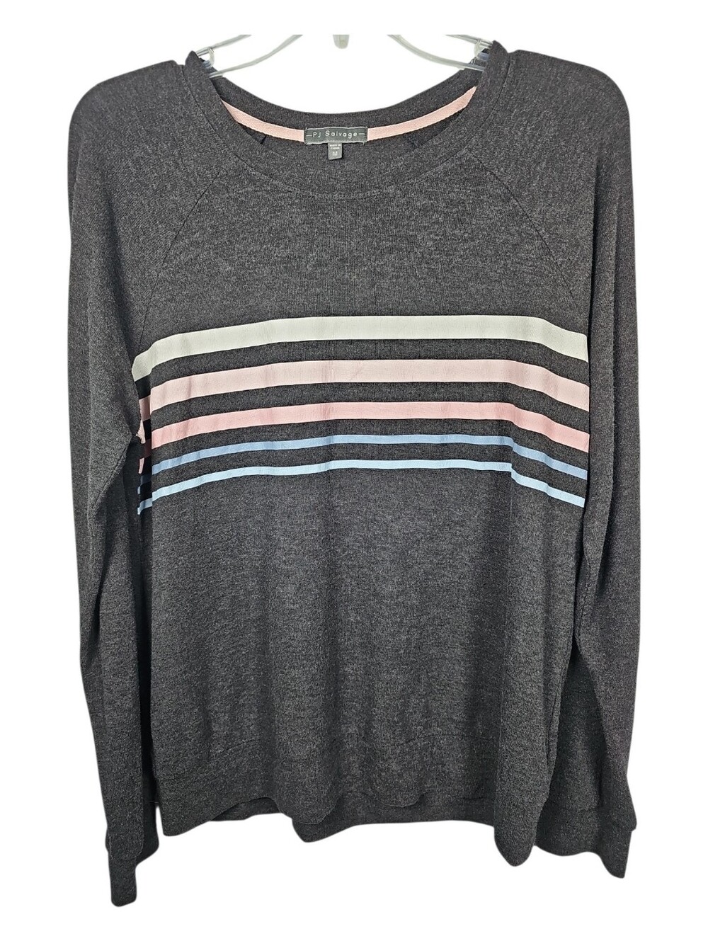 PJ Salvage Charcoal Gray Pastel Stripes Lounge Pajama Top Women's Size M.